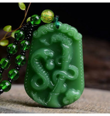 Тибетська Сакральна підвіска Зелена Нефритова Змія для вашого здоров'я, багатства та великої удачі
