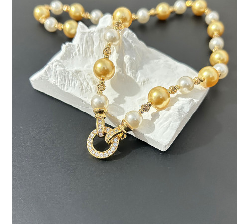 Перлове намисто з браслетом із Малазійських морських перлів Akoya Клас AAA з фіанітами Багатство