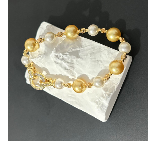 Перлове намисто з браслетом із Малазійських морських перлів Akoya Клас AAA з фіанітами Багатство