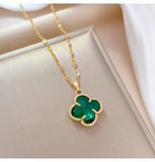Золота підвіска з Чотирилистним Клевером із зеленим турмаліном і для щастя й удачі