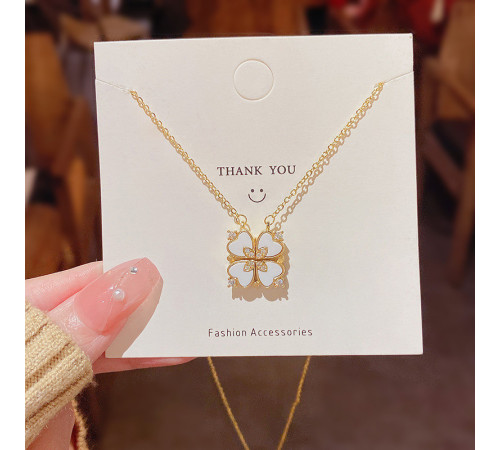 Золота підвіска з Чотирилисним конюшиною з фіанітами та кристалом кохання для великої удачі та багатства