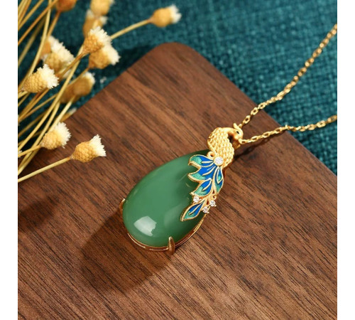 Золота підвіска Фенікс із зеленим нефритом символ успіху, щасливого життя слави, популярності, мудрості