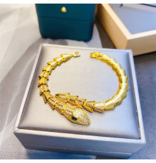 Золотий Браслет Змія з фіанітами з напиленням золота 18 каратів для удачі, Захисту, Здоров'я та здійснення