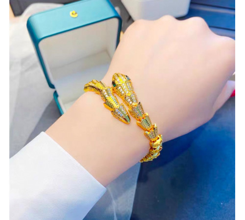 Золотий Браслет Змія з фіанітами з напиленням золота 18 каратів для удачі, Захисту, Здоров'я та здійснення