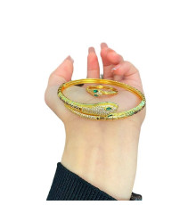 Золотий набір Змія Браслет і Каблучка зі смарагдом і фіанітами для Великої удачі 18 каратів