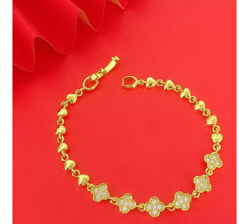 Позолочений браслет Чотирилистий Конюшина з Фіанітами Van Cleef для удачі, успіху, здоров'я й грошей