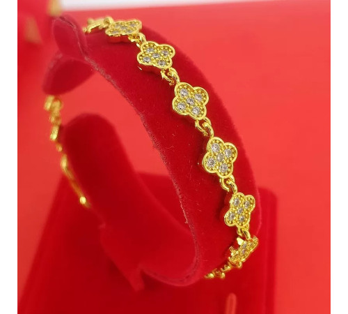 Позолочений браслет Чотирилистий Конюшина з Фіанітами Van Cleef для удачі, успіху, здоров'я й грошей