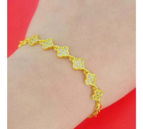 Позолочений браслет Чотирилистий Конюшина з Фіанітами Van Cleef для удачі, успіху, здоров'я й грошей