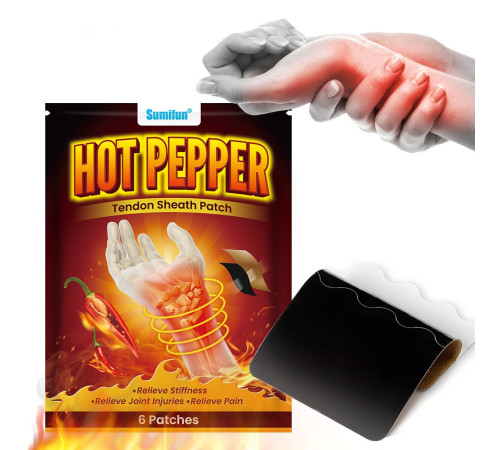 Турмаліновий пластир для терапії сухожиль, зап'ястя, шия, спина, коліна з гострим перцем 6 штук