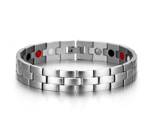 Турмаліновий магнітний браслет із титаном вузький срібло 4В1 Вековий Схід