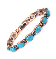 Мідний турмаліновий браслет із бірюзою та магнітами для нормалізації тиску, від вірусів і гарного настрою
