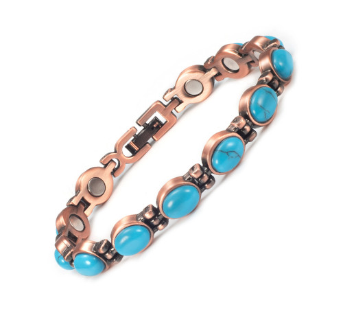 Мідний турмаліновий браслет із бірюзою та магнітами для нормалізації тиску, від вірусів і гарного настрою