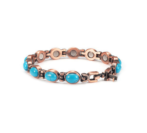 Мідний турмаліновий браслет із бірюзою та магнітами для нормалізації тиску, від вірусів і гарного настрою
