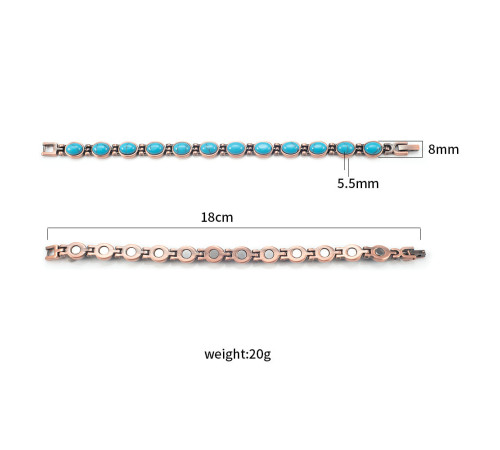 Мідний турмаліновий браслет із бірюзою та магнітами для нормалізації тиску, від вірусів і гарного настрою