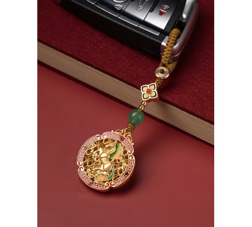 Малайзійський Брелок Кінь Перемоги з авантюрином і чотирилистним конюшином для удачі, щастя, довголіття, успіху та процвітання