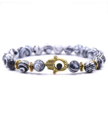 Тибетський браслет «Рука Фатіми» з Зебровим Агатом — Амулет Захисту та Гармонії