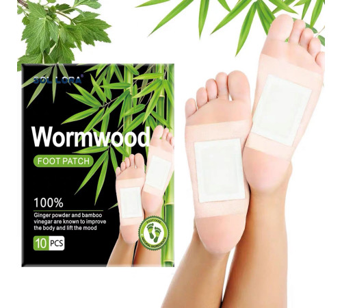 Турмалінові Пластирі для ніг Wormwood Foot Patch з полином — детокс, очищення організму, енергія та відновлення, 10 шт.