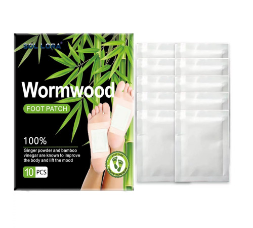 Турмалінові Пластирі для ніг Wormwood Foot Patch з полином — детокс, очищення організму, енергія та відновлення, 10 шт.